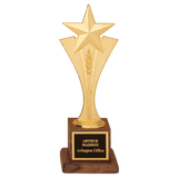 Casted Goldtone Star with Walnut Finish Base - Large - Laser Engraved Gift