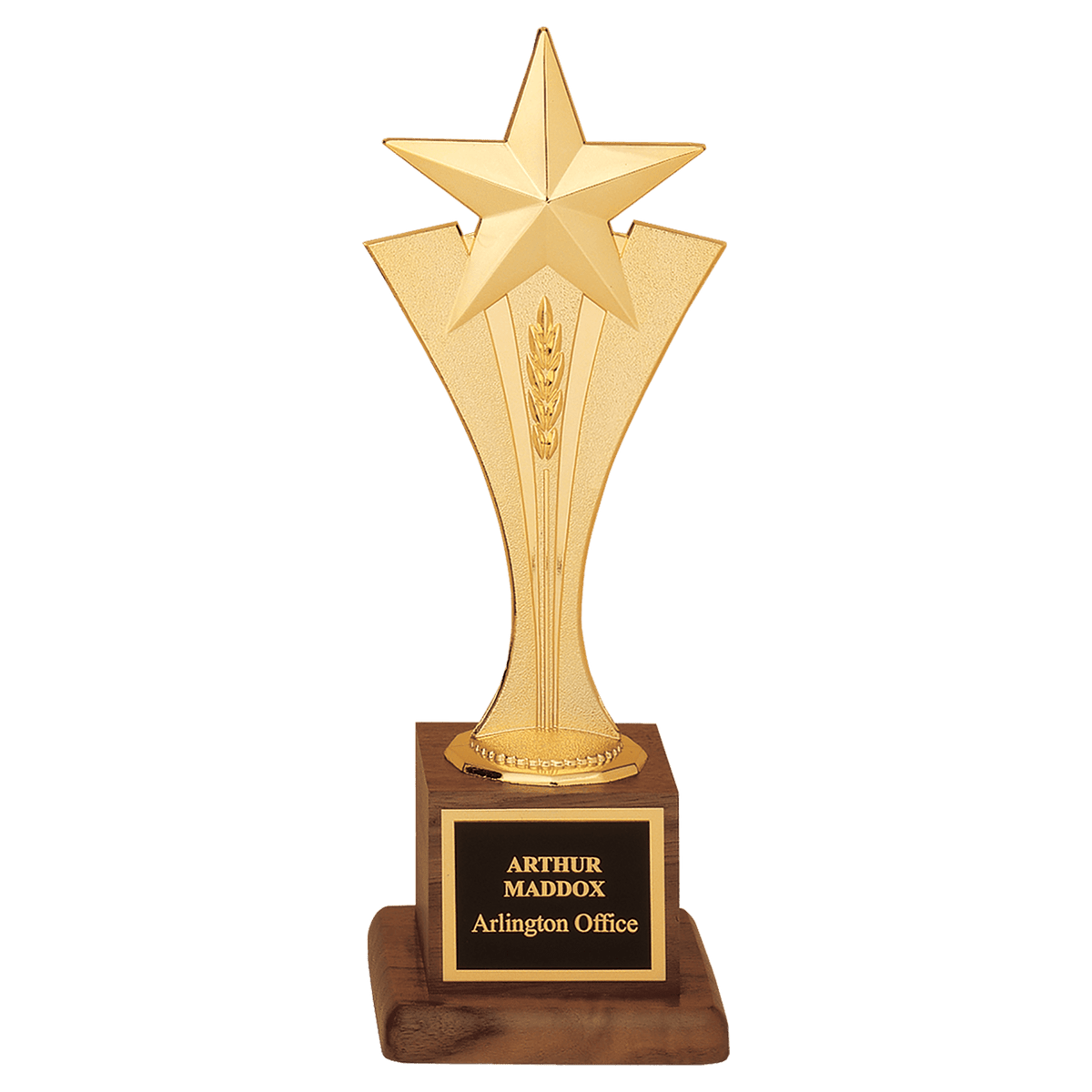 Casted Goldtone Star with Walnut Finish Base - Large - Laser Engraved Gift