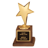 Casted Goldtone Star with Walnut Finish Base - Small - Laser Engraved Gift