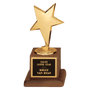 Casted Goldtone Star with Walnut Finish Base - Small - Laser Engraved Gift
