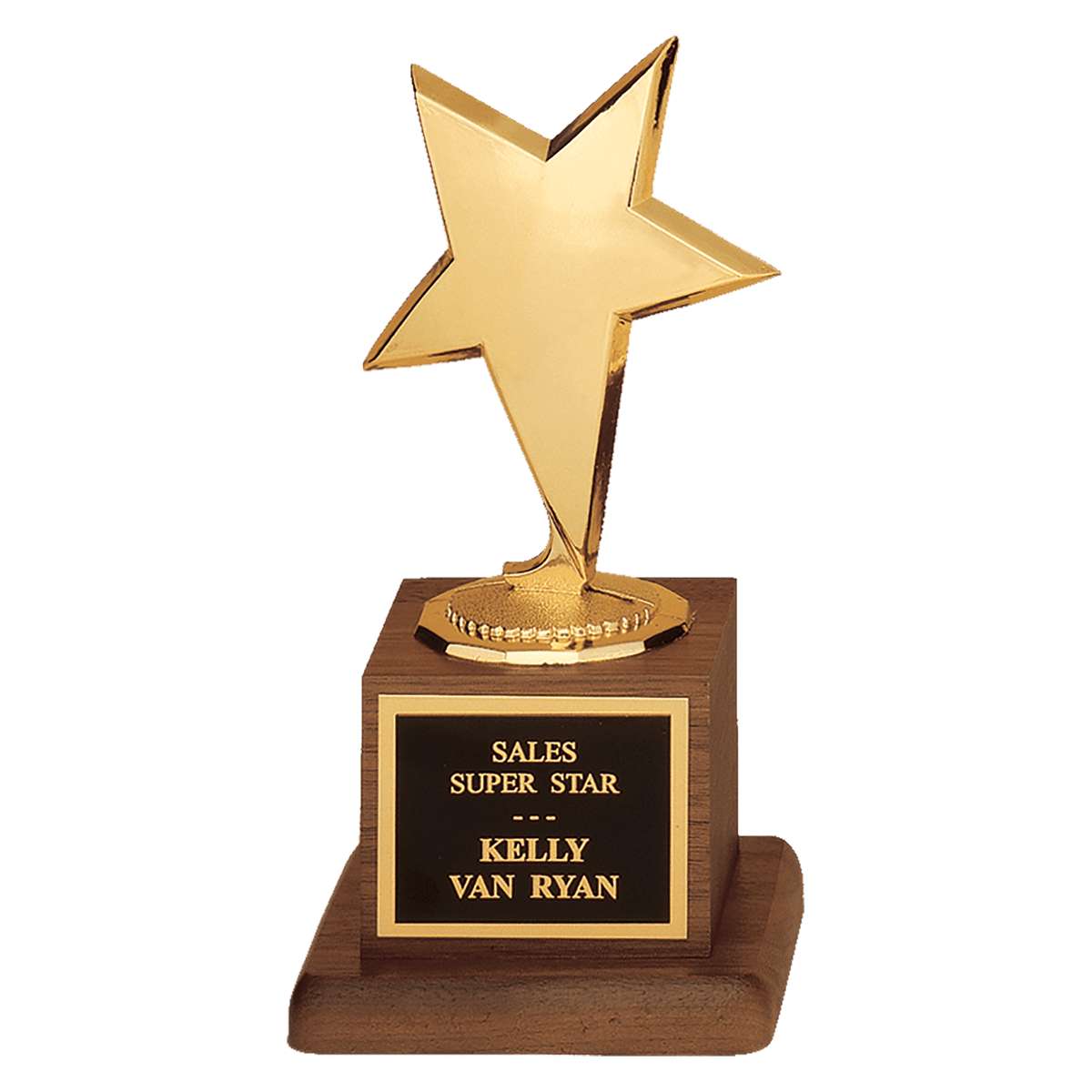 Casted Goldtone Star with Walnut Finish Base - Small - Laser Engraved Gift