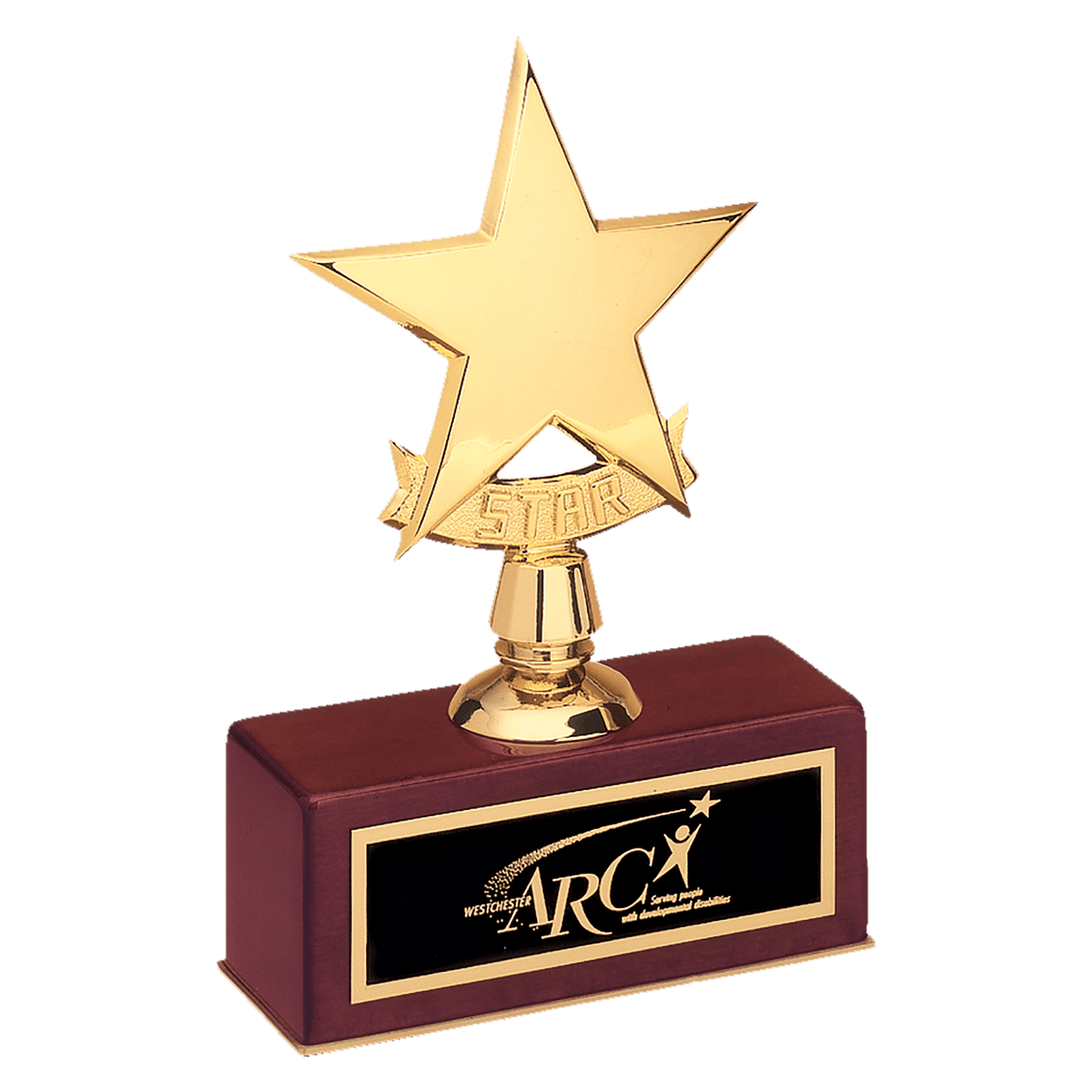 Polished Metal Goldtone Cast Star/Rosewood Piano Finish Base/ Brass Plate - Laser Engraved Gift