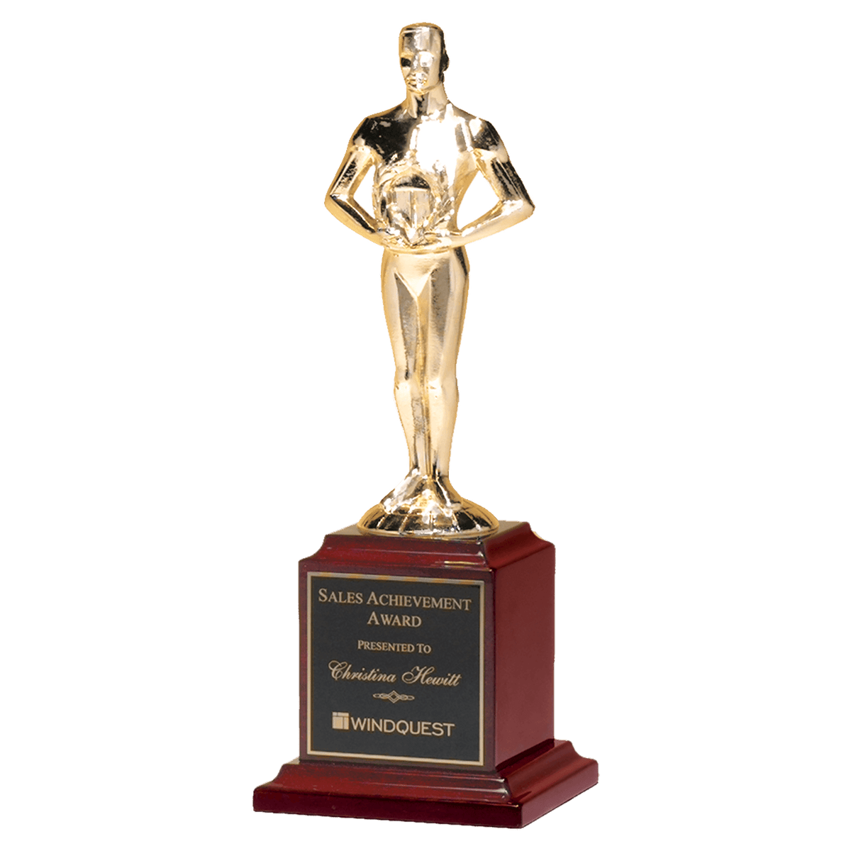 Cast Metal Classic Achiever Figure/Rosewood Piano Finish Base/ Brass Plate - Laser Engraved Gift