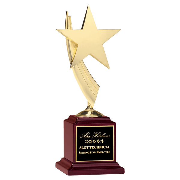 Star Casting in Goldtone Finish on Rosewood Piano Finish Base/ Brass Plate - Laser Engraved Gift