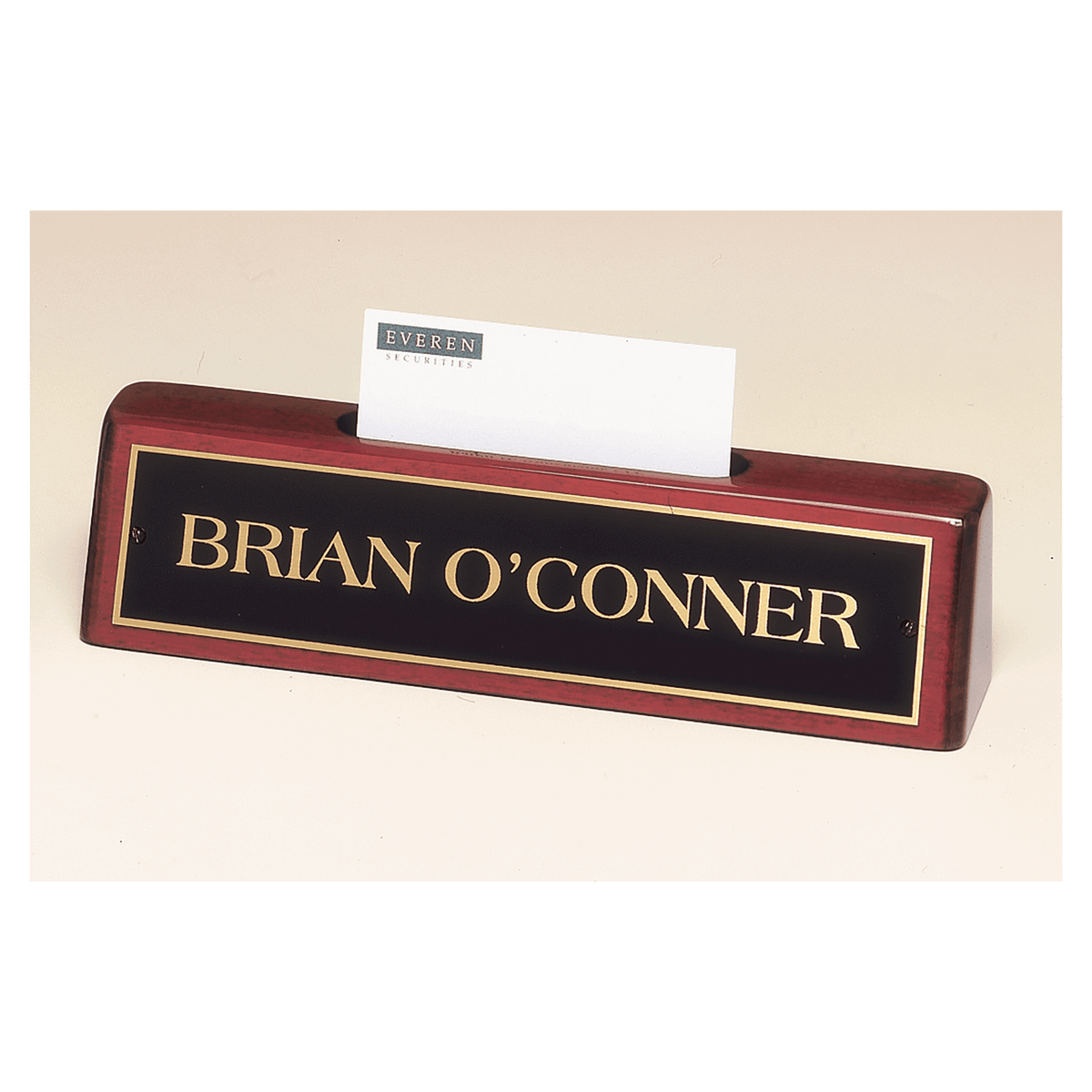 Piano Finish Nameplate with Business Card Holder - Laser Engraved Corporate Gift