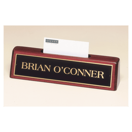 Piano Finish Nameplate with Business Card Holder - Laser Engraved Corporate Gift