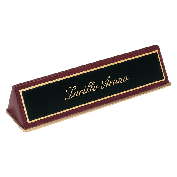 Rosewood Piano Finish Desk Wedge with Plate - Laser Engraved Corporate Gift