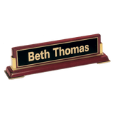 Rosewood Piano Finish Nameplate with Gold Metal Accents - Laser Engraved Corporate Gift