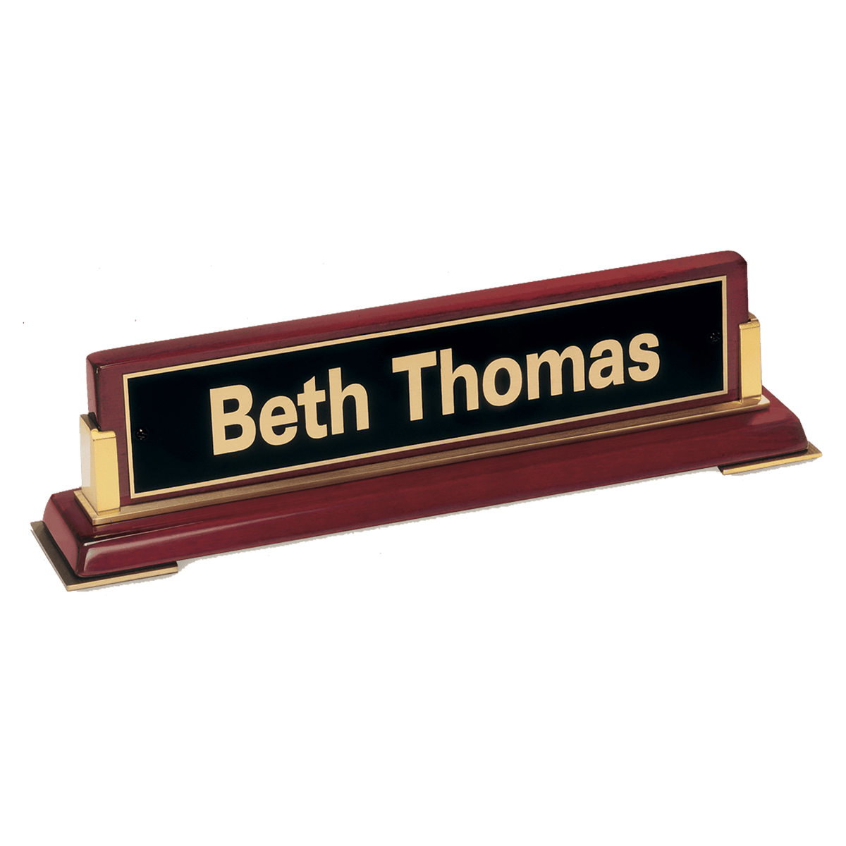 Rosewood Piano Finish Nameplate with Gold Metal Accents - Laser Engraved Corporate Gift