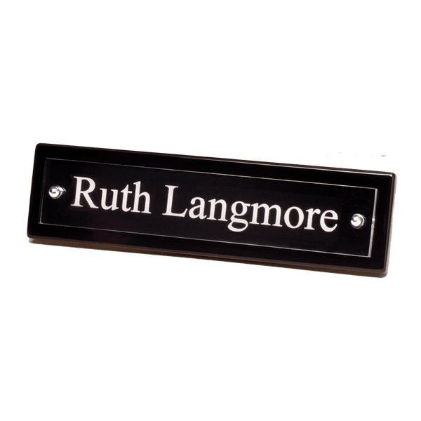 Piano Finish Desk Nameplate w/ Acrylic Engraving Plate - Laser Engraved Corporate Gift