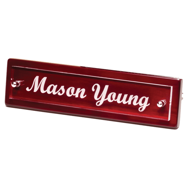 Piano Finish Desk Nameplate w/ Acrylic Engraving Plate - Laser Engraved Corporate Gift