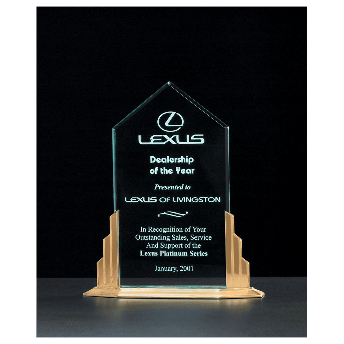 Peak Jade Acrylic Award with Aluminum Base - Laser Engraved Gift