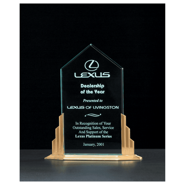 Peak Jade Acrylic Award with Aluminum Base - Laser Engraved Gift