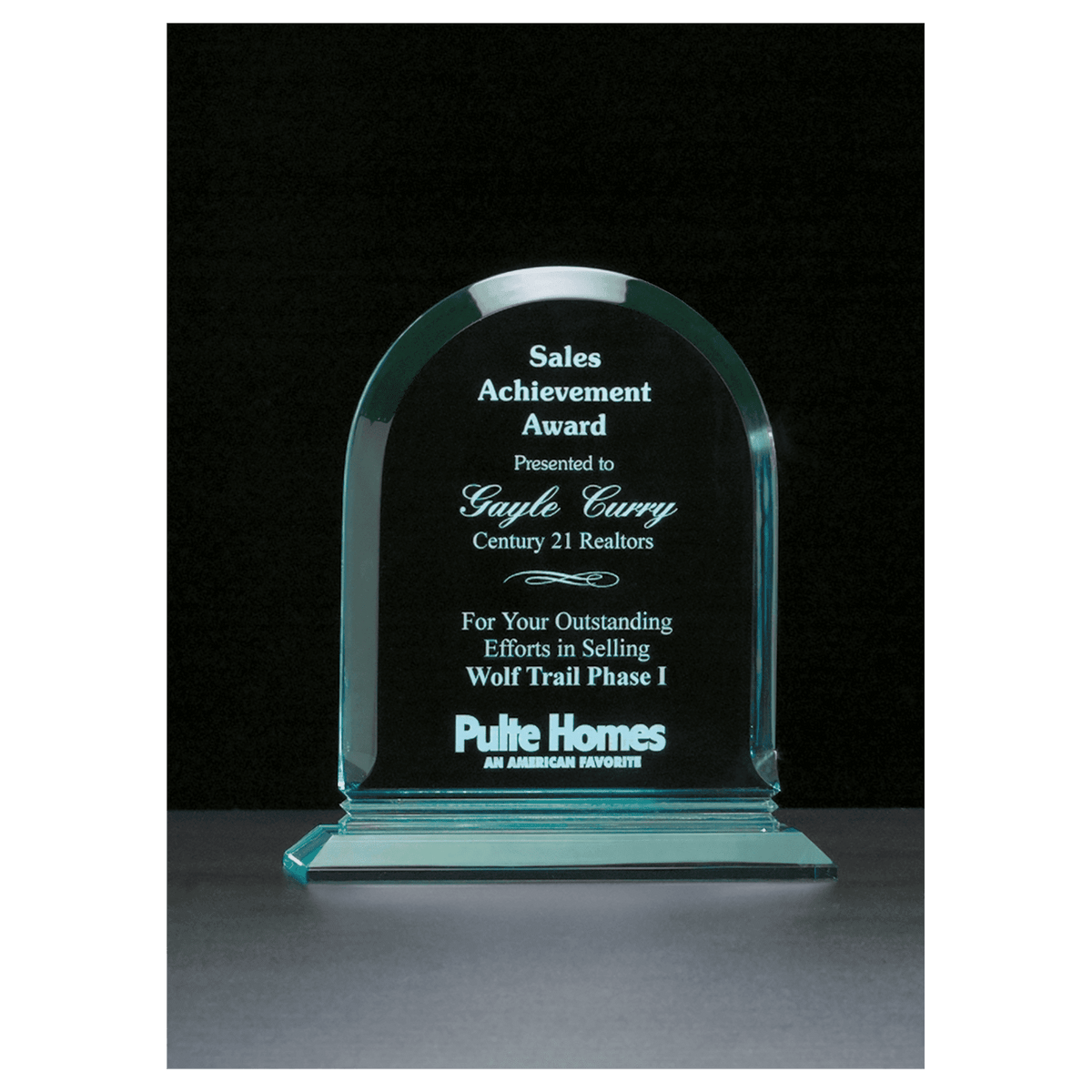Arch Series Jade Acrylic Award - Laser Engraved Gift