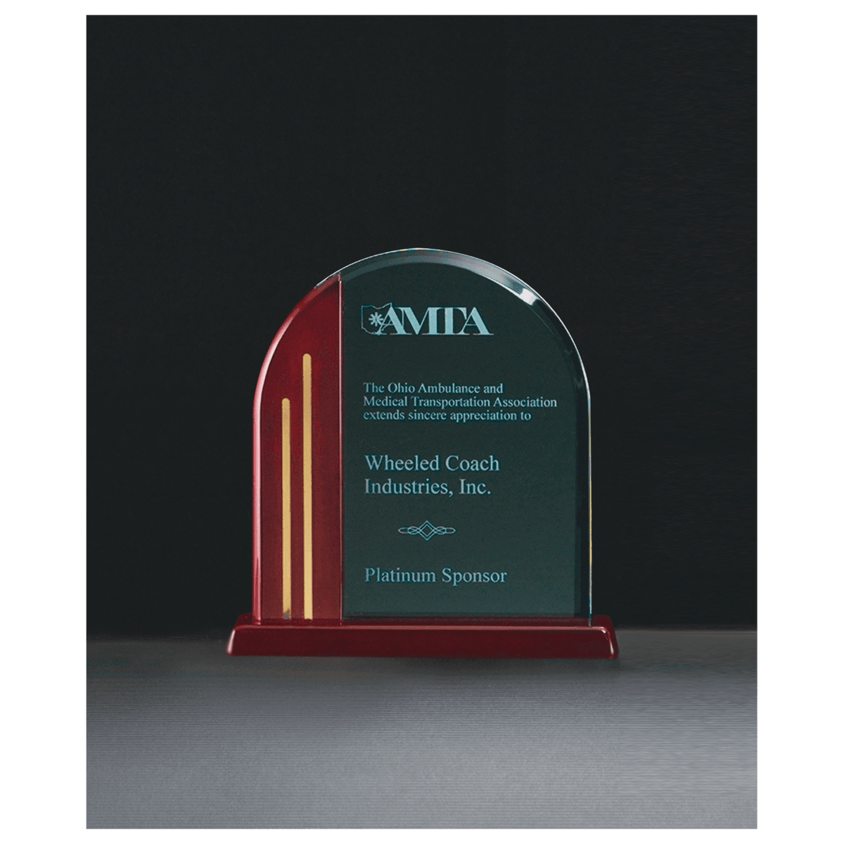 Arch Series Jade Acrylic with Piano Finish Base, Gold Metal Accents - Laser Engraved Gift