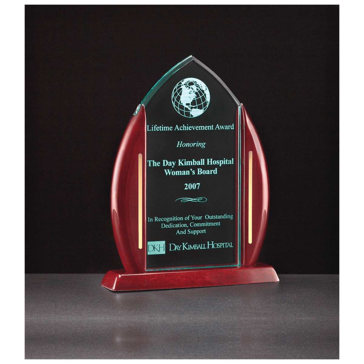 Flame Jade Acrylic with Piano Finish Base and Posts, Gold Metal Accents - Laser Engraved Gift