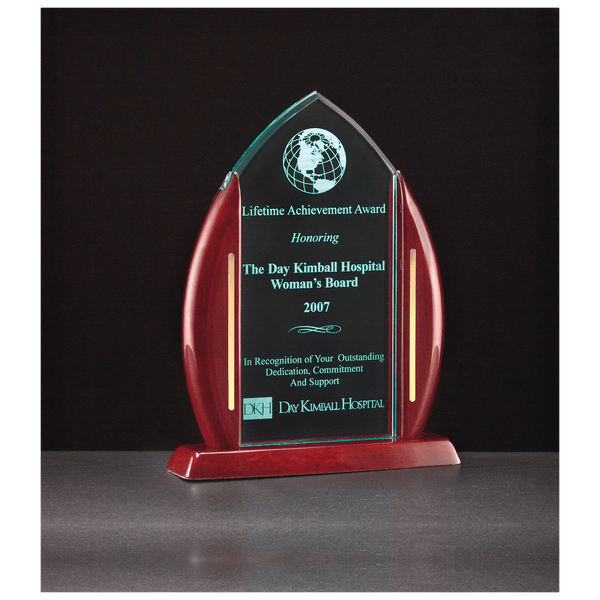 Flame Jade Acrylic with Piano Finish Base and Posts, Gold Metal Accents - Laser Engraved Gift