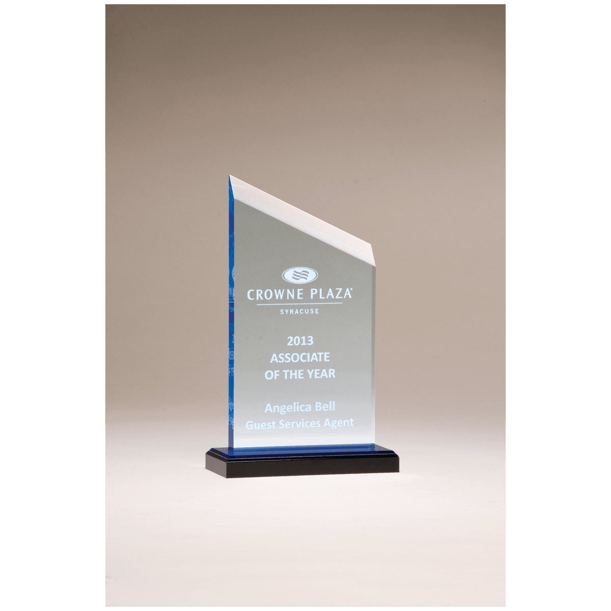 Zenith Series Acrylic with Accents, Black Base with Blue Mirror Top - Laser Engraved Gift