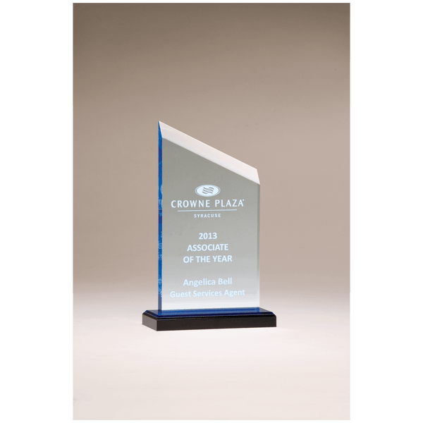 Zenith Series Acrylic with Accents, Black Base with Blue Mirror Top - Laser Engraved Gift