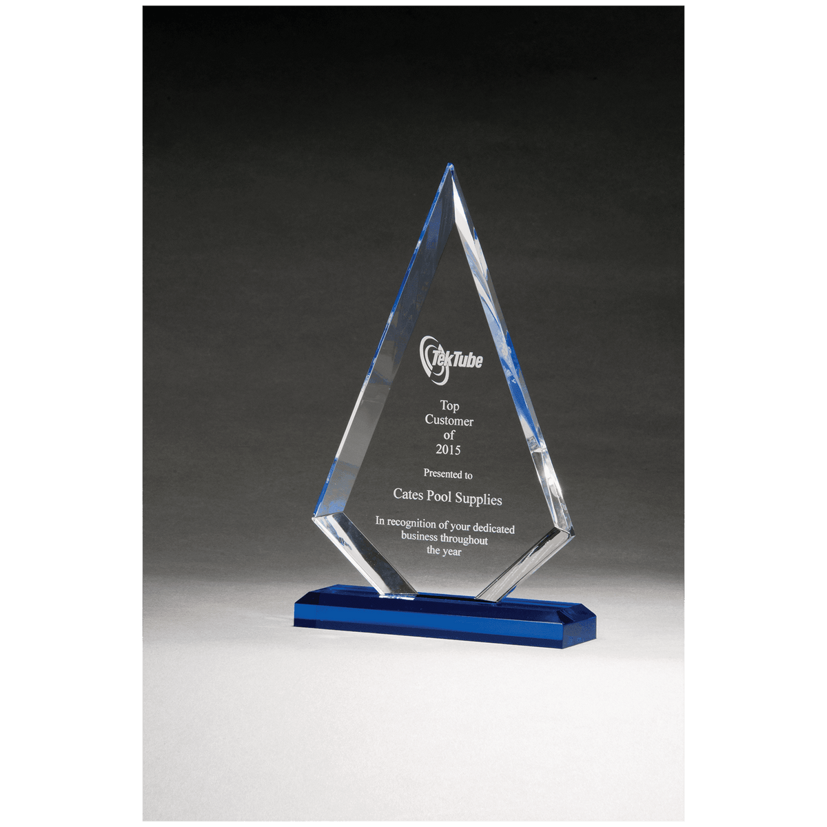 Arrow Series Clear Acrylic with Highlights and Blue Base - Laser Engraved Gift
