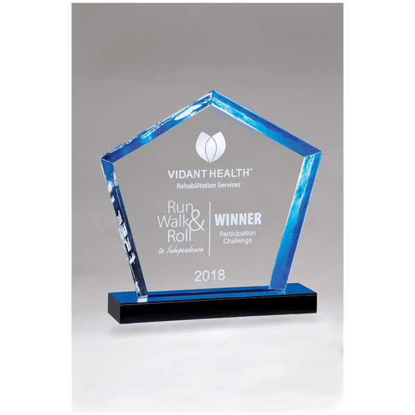 Diamond Series Acrylic Award with Accent and Blue Mirror-Topped Base - Laser Engraved Gift