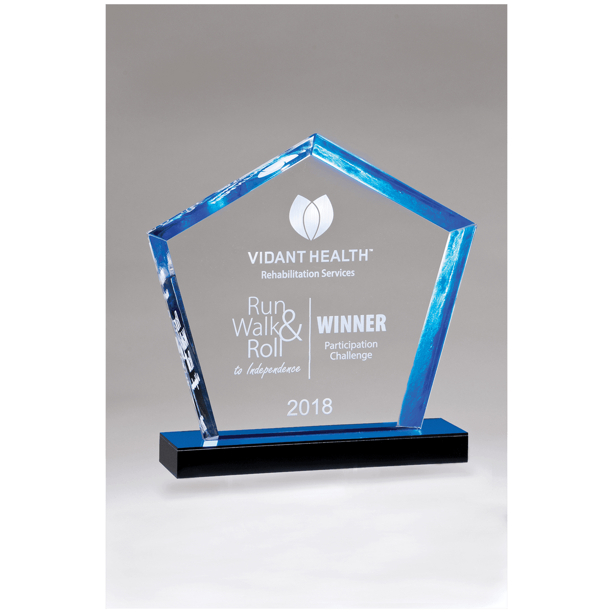 Diamond Series Acrylic Award with Accent and Blue Mirror-Topped Base - Laser Engraved Gift