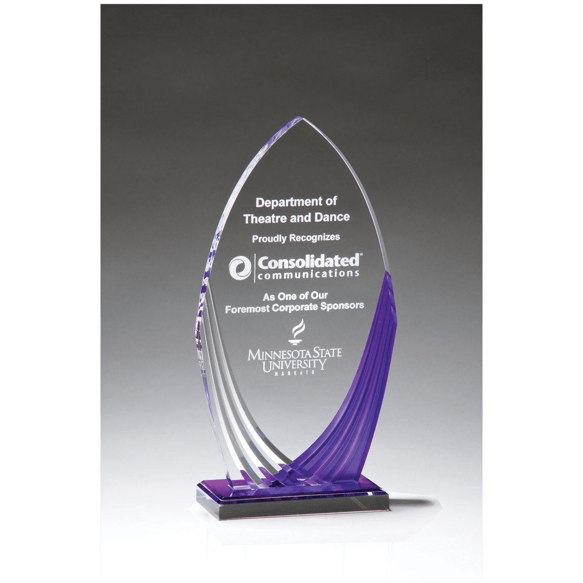 Tidal Series Acrylic with Printed Violet Accent and Violet Mirror-Topped Base - Laser Engraved Gift