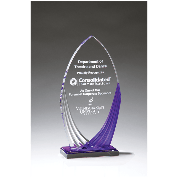 Tidal Series Acrylic with Printed Violet Accent and Violet Mirror-Topped Base - Laser Engraved Gift