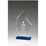 Flame Series Clear Acrylic with Accents and Matching Blue Acrylic Base - Laser Engraved Gift