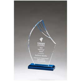 Flame Series Clear Acrylic with Accents and Matching Blue Acrylic Base - Laser Engraved Gift