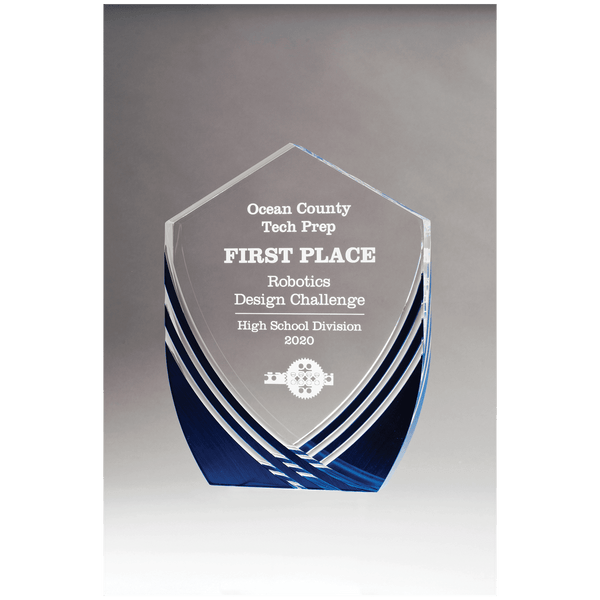 Shield Series Clear Acrylic with Polished Score Lines and Metallic Accent - Laser Engraved Gift