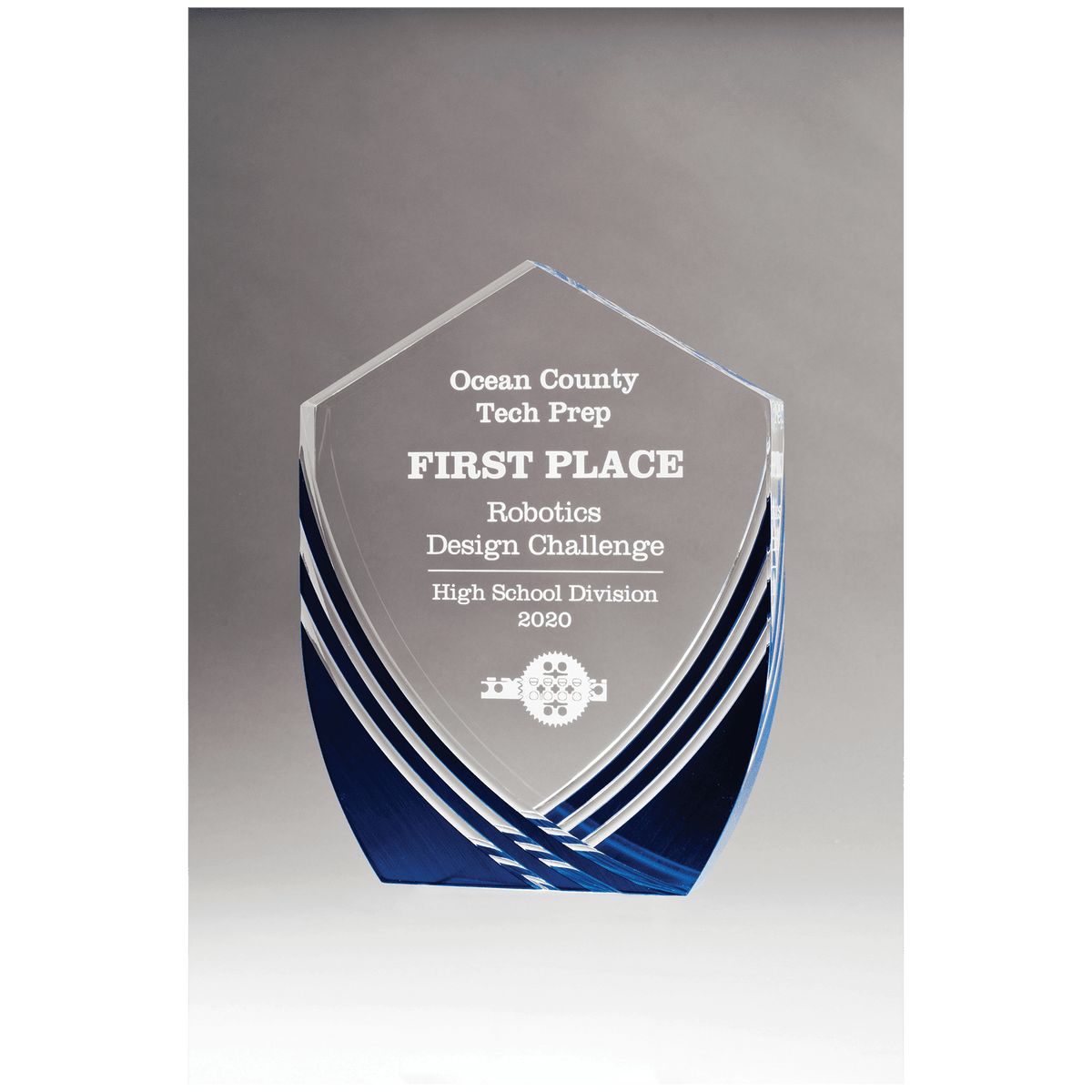 Shield Series Clear Acrylic with Polished Score Lines and Metallic Accent - Laser Engraved Gift