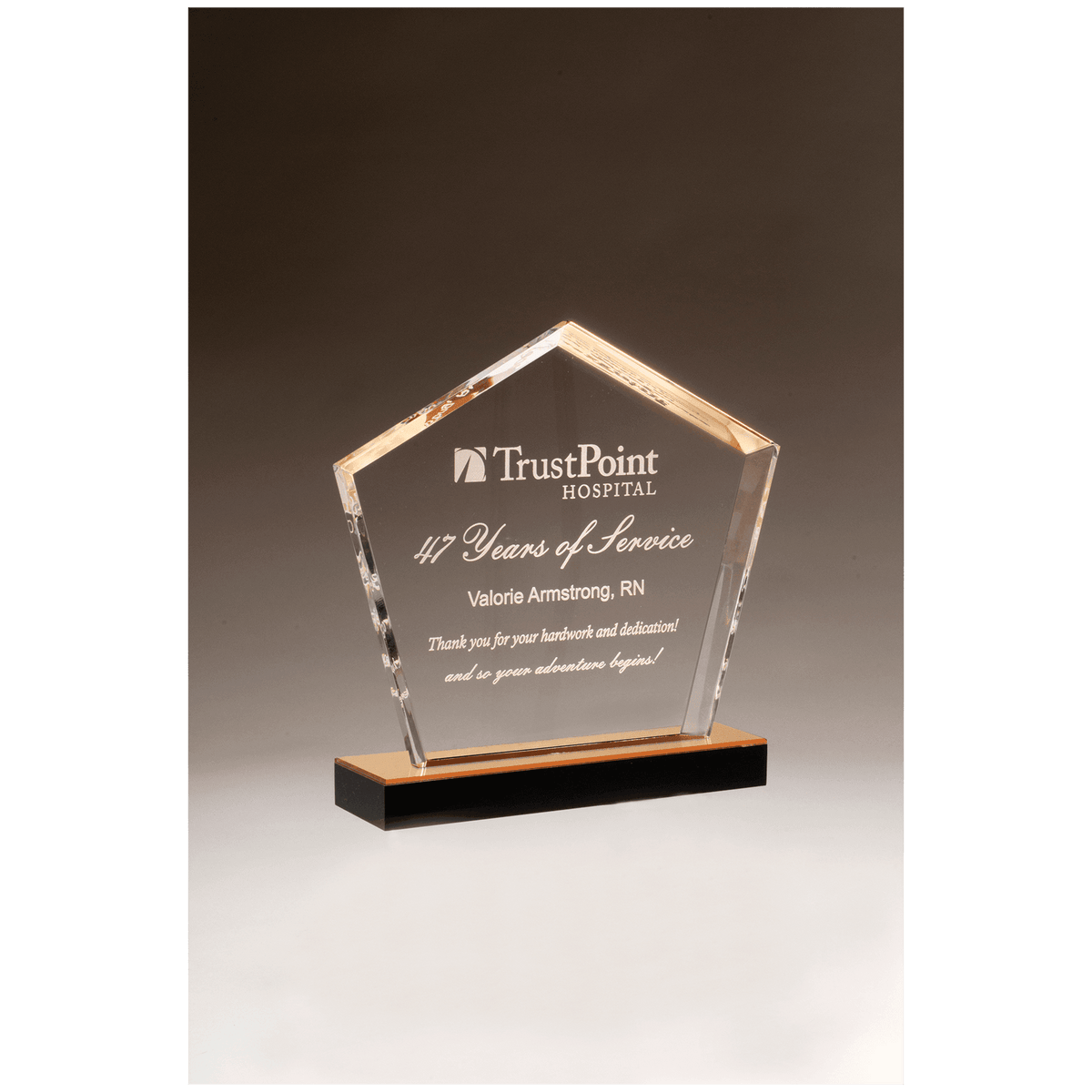 Diamond Series Acrylic with Gold Accent and Gold Mirror Top Base - Laser Engraved Gift