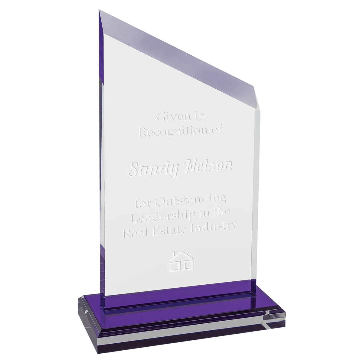 Zenith Series Acrylic with Purple Accents, Base with Purple Mirror Top - Laser Engraved Gift