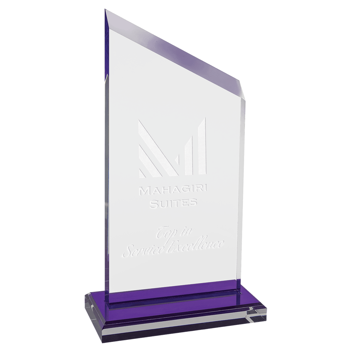 Zenith Series Acrylic with Purple Accents, Base with Purple Mirror Top - Laser Engraved Gift