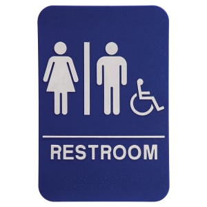 Blue-White Unisex (w/wheelchair) Accessible Restroom Sign - ADA Compliant Sign
