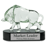 Art Glass Bull Sculpture - Laser Engraved Premium Glass Award