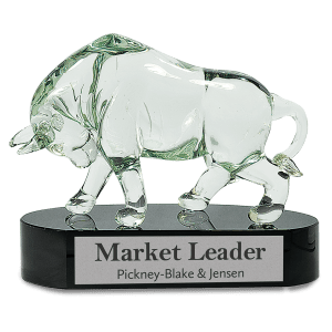 Art Glass Bull Sculpture - Laser Engraved Premium Glass Award