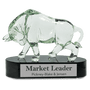 Art Glass Bull Sculpture - Laser Engraved Premium Glass Award