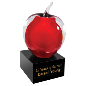 and Glass Apple with Base - Laser Engraved Premium Glass Award