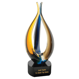 Blue/Brown Tri Rise Art Glass - Laser Engraved Premium Glass Award