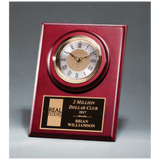 Cherry Finish Clock w/3 Hand Movement, Shelf Stand or Wall Mount - Laser Engraved Corporate Gift