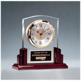 Glass Clock with Rosewood High Gloss Base, Aluminum Plate - Laser Engraved Drinkware