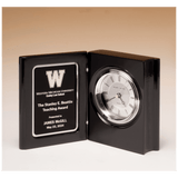 Piano Finish Book Clock w/Diamond Spun Dial, 3 Hand Movement, Black - Laser Engraved Corporate Gift