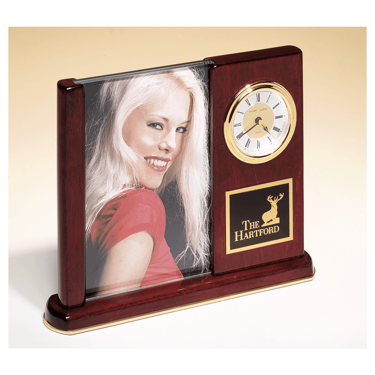 Rosewood Piano Finish Clock with Glass Picture Frame/ Plate - Laser Engraved Drinkware