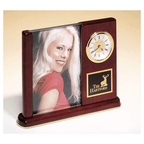 Rosewood Piano Finish Clock with Glass Picture Frame/ Plate - Laser Engraved Drinkware