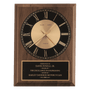 Walnut/Black/Gold American Walnut Round Face Quartz Clock with Plate - Laser Engraved Corporate Gift