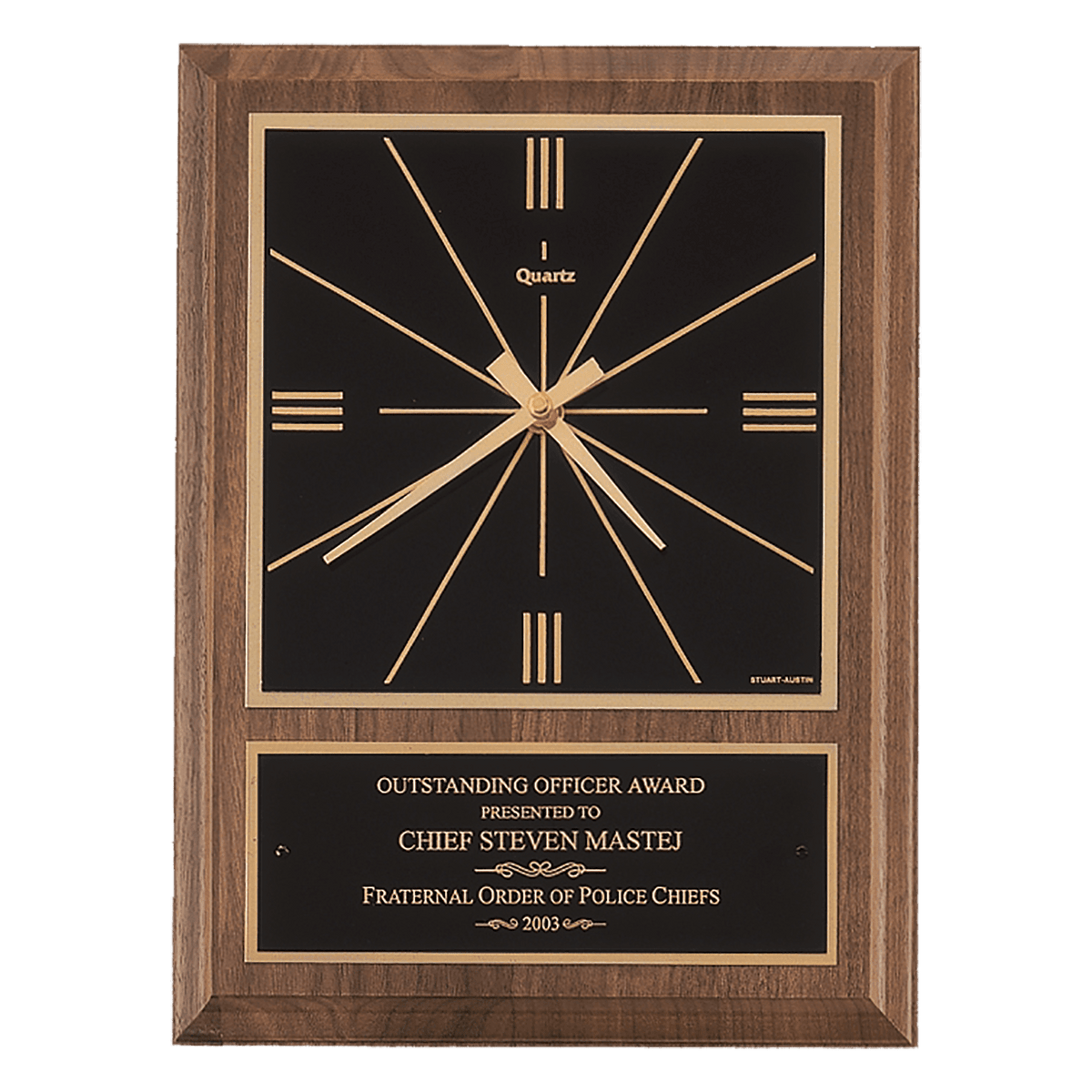 American Walnut Square Face Quartz Clock with Plate - Laser Engraved Corporate Gift