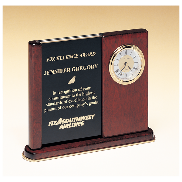 Piano Finish Clock with Two Engraving Plates to Accomodate Extra - Laser Engraved Corporate Gift