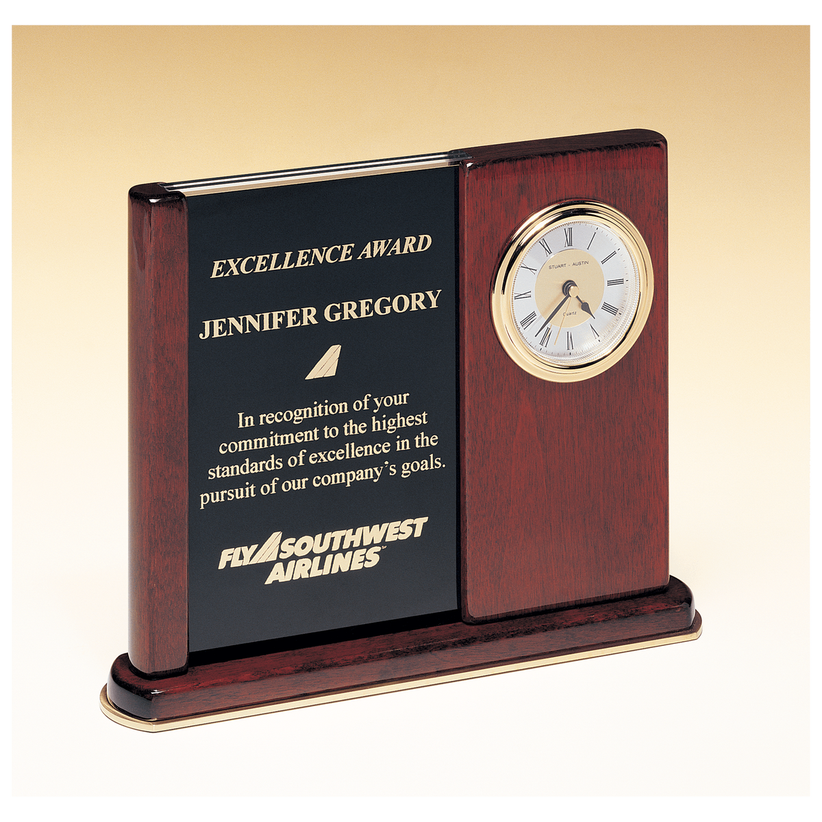 Piano Finish Clock with Two Engraving Plates to Accomodate Extra - Laser Engraved Corporate Gift